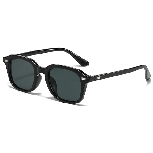 RUNHUIS Retro Quadratische Sonnenbrille, Vintage Rechteck Sonnenbrille für Damen Herren, Klassische Mode Brillen (Schwarz/Grau)