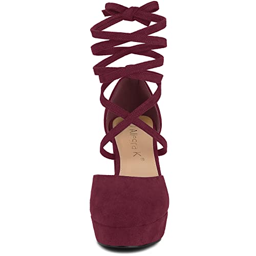 Allegra K Allegra K Women's Lace Up Platform Strappy Chunky Heels Burgundy Pumps 6 M US
