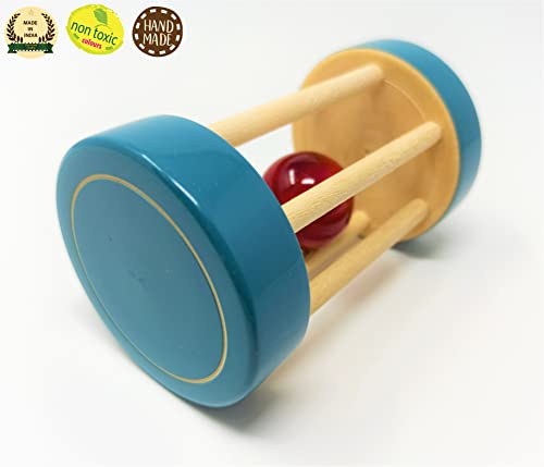 Image of A&A Kreative Wooden Rattle Handcrafted for Toddler Kids Children (Rolling Ball)