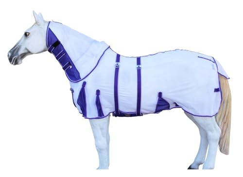 Image of Challenger Horse Scrim Summer Spring Airflow Mesh Fly Sheet Neck White Purple 73154