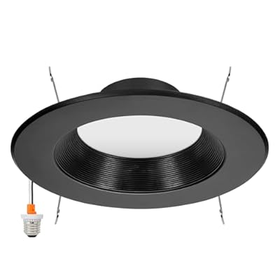 Maxxima 5 in. & 6 in. 5 CCT Retrofit Recessed LED Downlight - 1100 Lumens, E-26 Quick Connect, 5 CCT 2700K/3000K/3500K/4000K/5000K, Dimmable, Ceiling Light Fixture for Kitchen or Hallway, Black Trim