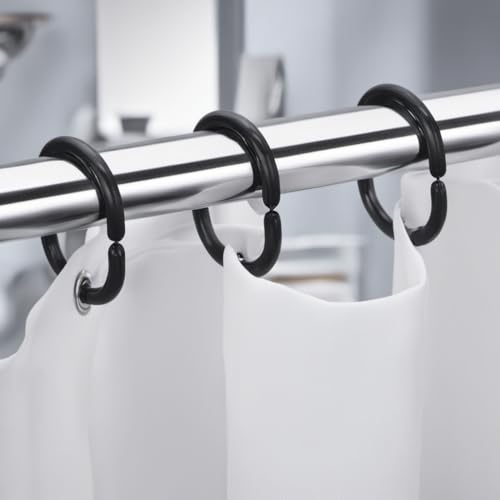Plastic Shower Curtain Hooks C Shape Shower Curtain Rings for Bathroom Shower Rod Window Curtains Hanger (Black, 24pack)