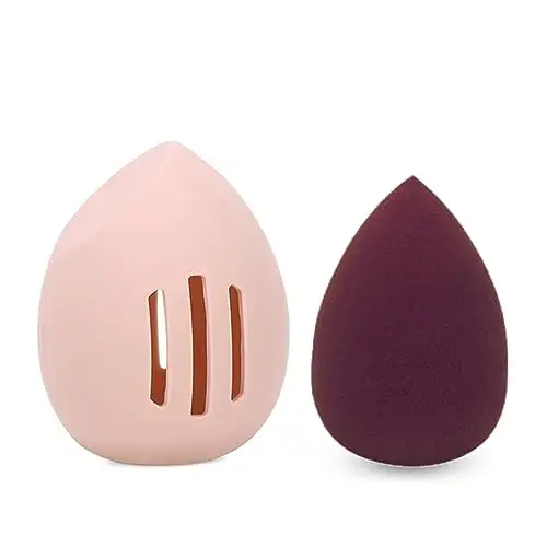 Reusable Makeup Sponge Holder, Eco-Friendly Silicon Breathable Make Up Blender Case Travel Essentials, Washable Vented Easy Carry Cosmetic Puffs Egg Containers for Drying Organizer (Pink)