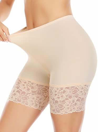 Ganado Slip Shorts for Under Dresses Women Anti Chafing Shorts Underwear Seamless Under Dress Shorts Lace Boyshorts Panties(Beige,Small)