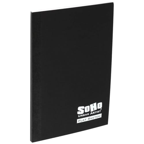 Soho Urban Artist Tape Bound Lay Flat Sketch Book Black Cover 4x6 30 Sheets Smooth Mixed Media Sketchbook 71lb. (106 gsm) Paper Travel Art Journal Customizable Soft Cover