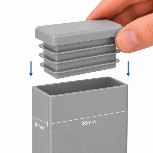 Image of (Pack of 40) Rectangular Plastic Plugs 25 /64 inch x 1-3 /16 inch (10 x 30 mm), Matt Tube Inserts, Fence Post Caps, Window Gray RAL 7040