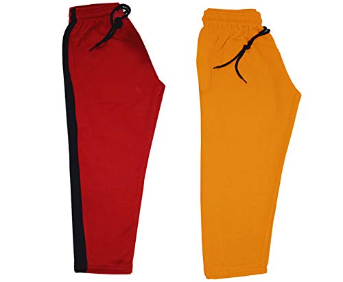 Image of indi weaves Kids Unisex Solid Fleece Warm Track Pants Winter Lower for Boys & Girls (Mustard; Red; 4-5 Years) Pack of 2