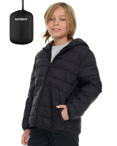 Outerfit Packable Boys Puffer Jacket with Hood, Lightweight Boys Winter Jacket