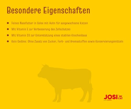 JosiCat Beef in Jelly (12 x 400 g) | Adult | Premium Nassfutter für ausgewachsene Katzen | Rind in Gelee | Vitamin D3 & E | getreidefrei | Powered by JOSERA | Katzenfutter nass | 12er Pack