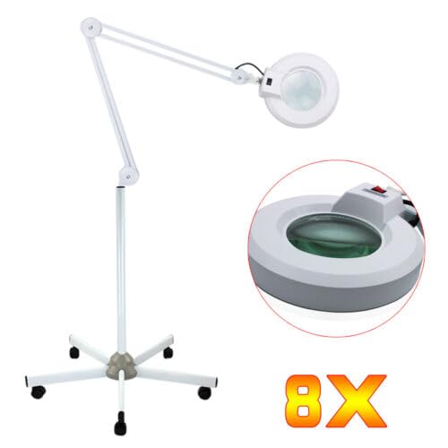 8 lupas con luz y soporte, lámpara de lupa LED, incluye abrazadera y base de ruedas, lámpara de escritorio fría, lámpara LED para lupa, lámpara de trabajo, lámpara de lupa para cuidado de belleza,