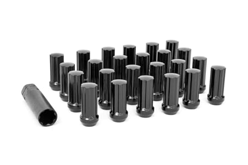 Image of Rough Country 24-Piece Lug Nut Set - M14x2.0 Thread, Bulge Acorn Style, Black Lug Nuts with Socket Key, Corrosion-Resistant for Aftermarket Wheels
