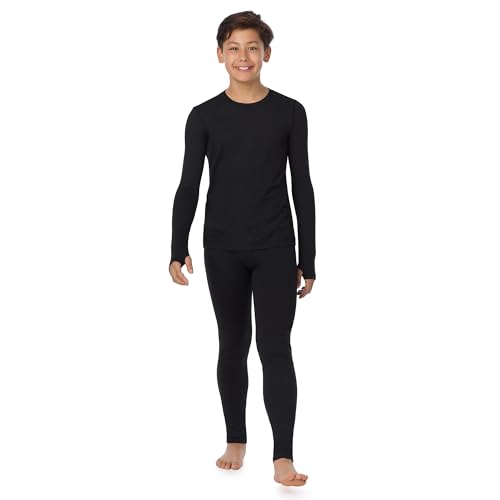 Image of Cuddl Duds Lightweight 2 Piece Active Base Layer Matching Sets for Boys | Kids Everyday Activewear, Long Sleeve Top & Leggings, Back to School & Gym Clothes, Breathable Moisture Wicking Lounge Set