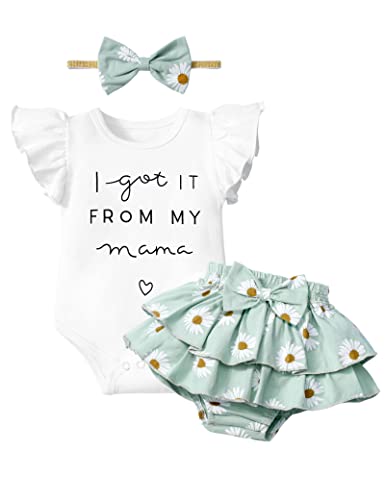 Image of ADIFUN Baby Girl Clothes,Girl Summer Outfit Romper Sets Ruffle Short Sleeve Top+Shorts+ Bow Hairband 3Pcs Set