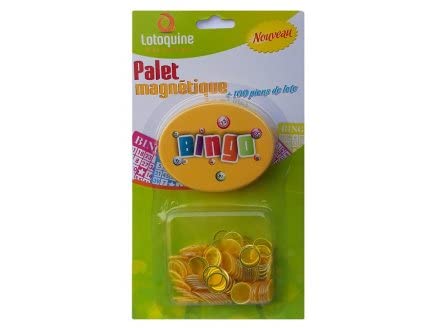 cavernedesjouets Kit Palet magnetique ramasse jetons Loto Bingo + 100 pions aimantes - Coloris Jaune - Accessoire de Jeu - Set Materiel et Carte Tigre