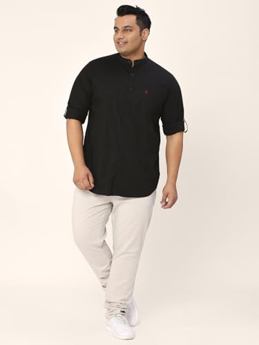 Image of Thomas Scott Mens | Full Sleeve | Solid Plain Color | Regular Fit | Plus Size | 100% Cotton | Mandarin Collar | Casual | Shirt