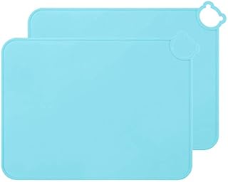 JYKJ Silicone Placemats for Baby Children Kids, Food Grade Baby Placemats Travel with Raised Edge, Cute Cartoon Design, Non Slip Surface, Portable, Easy to Clean, Dishwasher Safe, BPA Free (Blue)