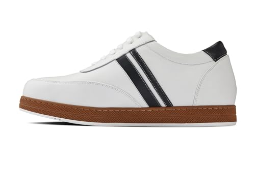 Image of CALTO Men's Invisible Height Increasing Elevator Shoes - White Leather Lace-up Lightweight Clasic Casual Sneakers - 2.8 Inches Taller - Y2821 - Size 11 D(M) US