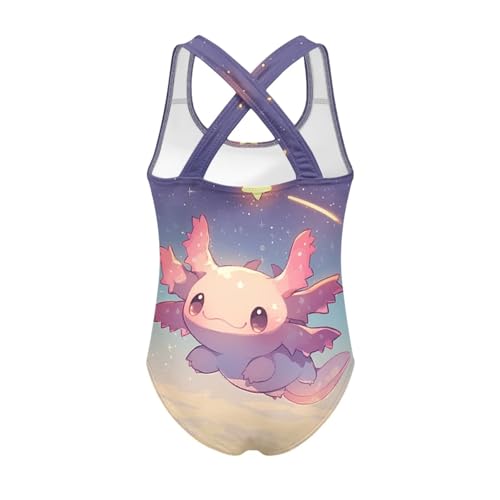 Image of Girls One Piece Swimsuit Axolotl Cross Back Straps Bathing Suit Lightweight Quick Dry Gymnastics Leotard