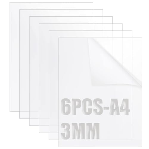 SENENQU 6 Pièces Plaque Acrylique Transparente A4 3mm - Feuille Acrylique Cristal Clair Pour Cadres, Projets DIY