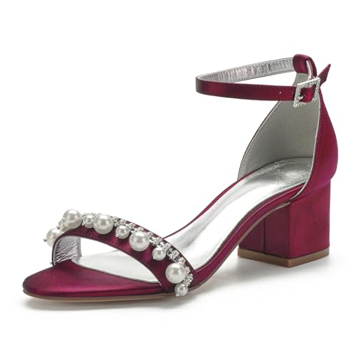 Sandales à Talons Bas FGRID, Chaussures Mariage et Escarpins Soirée Satin Rouge