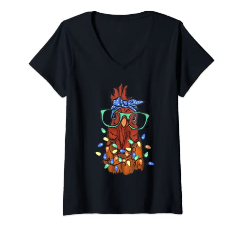 Mujer granjero regalo navidad pollo divertido pollos Camiseta Cuello V