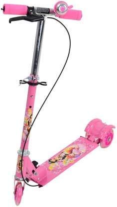 KICK TRICK 3 Wheel Scooter Barbie Pink Wheel Road Runner Leg Push Scooter with Adjustable Height Foldable Skate Cycle with Brake and Bell for Kids Boys Girls(OT)