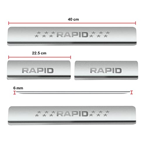 Image of AC Door Sill /Foot Step Stainless Steel Scuff Plate Plates Compatible with Skoda Rapid (Set of 4 Pcs)