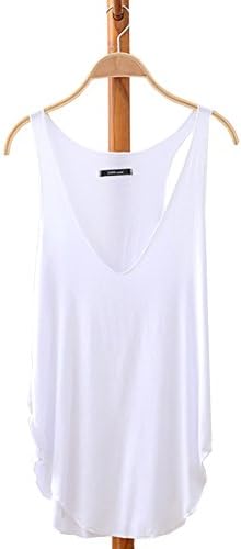 Womens Deep V-Neck Vest Summer Sleeveless Blouse Casual Tank Top T-Shirt, by Best-topshop (White)