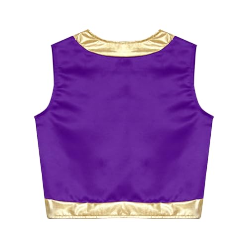 Kids Girls Boys Arabian Prince Princess Vest Sleeveless Open Front Crop Jacket Metallic Trim Waistcoat4