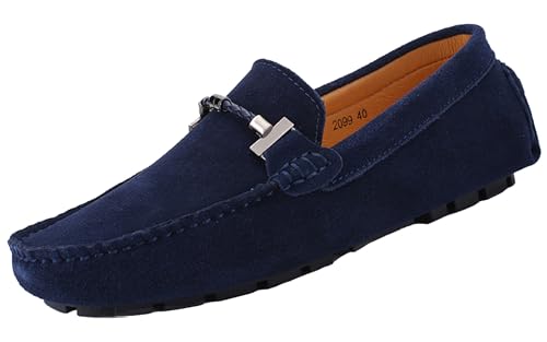 SMajong Herren Klassische Mokassin Wildleder Penny Loafers Comfort Halbschuhe Bootsschuhe Weich Flache Fahrende Schuhe Blau 39 EU