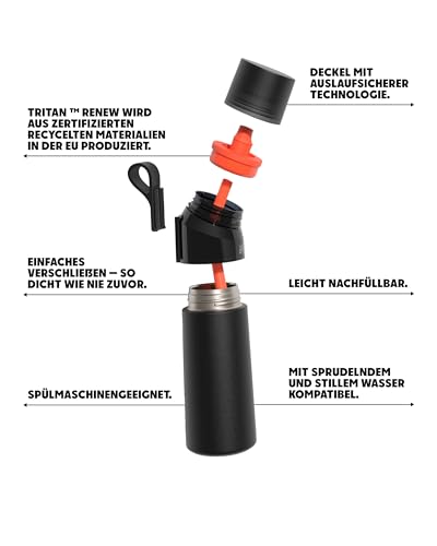 AIR UP® Steel Pitch Black | Stainless steel water bottle (480ml/17oz) + 5 flavour pods | Metal water bottle with straw | Sugar free | Dishwasher safe | Flavoured water bottle metal | Drinks bottle