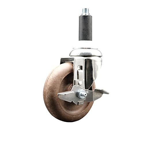 High Temp Glass Filled Nylon Swivel Stem Caster with 4 Inch Brown Caster Wheel and Top Lock Brake - 1