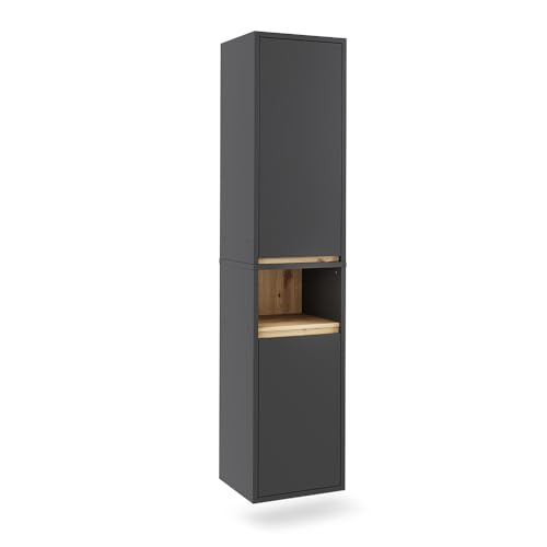 Vicco Hochschrank Viola, Grau/Artisan, 38 x 170 cm mit 2 Türen, zur Aufbewahrung im Bad kombinierbar mit Viola Serie