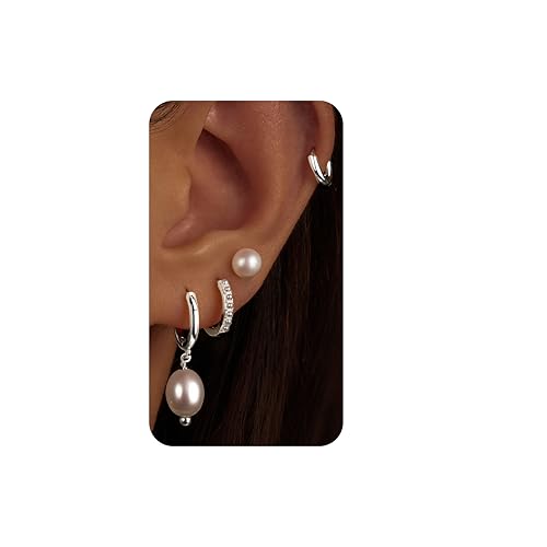 Image of Small Gold Huggie Hoop Earrings Set for Women Men Hypoallergenic 14K Plated Stack Cartilage Earrings, Sterling Silver Multiple Piercing Lightweight Mini Thin Cute Dainty Trendy Jewelry Gifts for Women