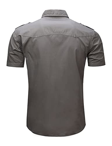 JadeRich Men's Tactical Cargo Shirts Short Sleeve Button Down Military Shirt Slim Fit3