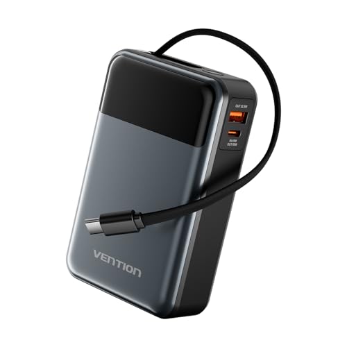 VENTION Batería portátil de 65 W, 20000 mAh, carga rápida, batería portátil con pantalla digital LED, USB-C Power Bank para portátiles, iPad, MacBook, iPhone 16, 15, 14, Samsung S24, S23, etc
