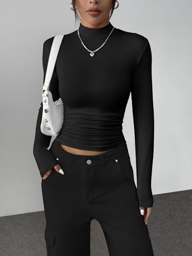 Zeagoo Womens Long Sleeve Shirts Mock Neck Basic Slim Fitted Tops Lightweight Stretch Base Layer T-Shirt2