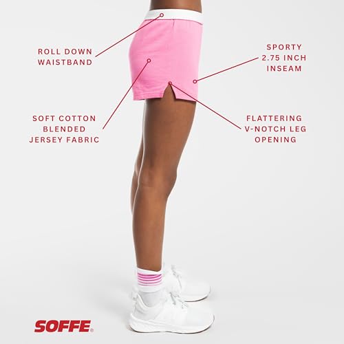 Image of Soffe Youth Girls' Authentic Cheer Shorts, Athletic Cotton Blend, 2.75 inch Inseam, 3 Pack