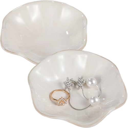 Set di 2 piatti in ceramica per gioielli, anelli a foglia di loto...