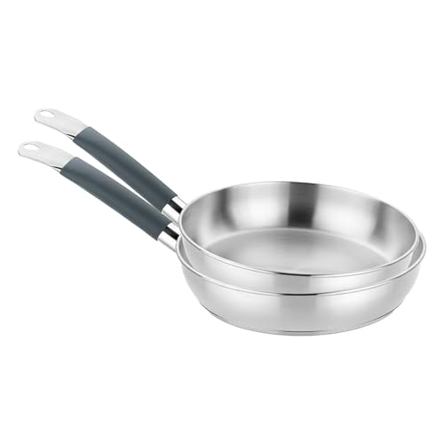 BRA COOKWARE Master 2 Frying Pan Set | 8 + 10.2 inches Professional Skillets | Stainless Steel Frypan | All Stovetop Compatible - Full Induction Skillet | PFAS Free | w/o Non-Stick | Shiny Finish