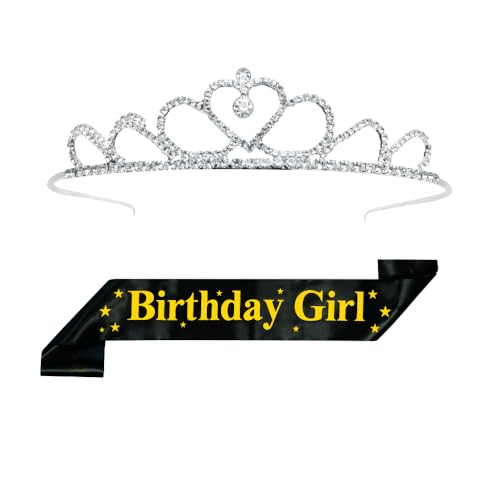 Image of DECOFY Birthday Sash & Crown Set - Princess Queen Tiara with Sash for Girls & Women, Suitable for All Age Groups, Birthday Party Accessories, Stylish & Reusable Celebration Wear