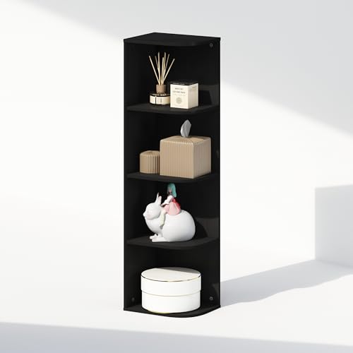 Image of Furinno Reed Corner Shelf, 4-Tier Corner Bookshelf, Book Shelf, Corner Shelves, Storage Rack, for Organization and Storage, Home Office, Living Room, Blackwood