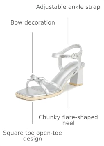 Image of rsxses High Heels for Women Bow Block Chunky Heels Square Open Toe Sandals Wedding Dress Party Strappy Heels