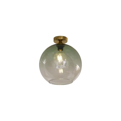 Qazqa - Art Deco Art-Deco-Deckenleuchte I Deckenlampe I Lampe I Leuchte Messing mit grünem Glas - Sandra I Wohnzimmer I Schlafzimmer - Kugel I Kugelförmig - LED geeignet E27