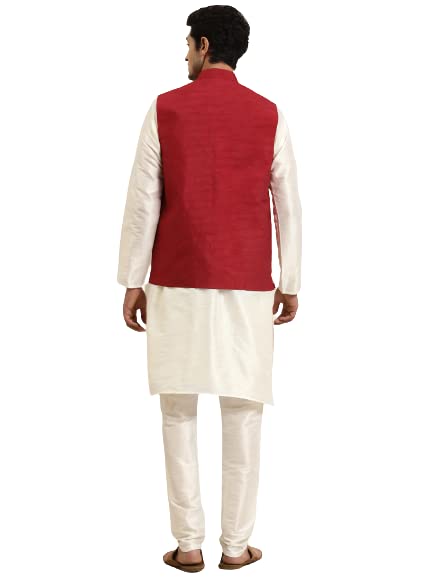 Image of SOJANYA (Since 1958, Men's Silk Blend Grey Kurta Pyjama & Silk Blend Jacket Combo