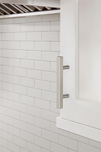 Image of Amerock 10 Pack 3 inch Bar Pulls Square Satin Nickel Drawer Pull | 3 inch (76mm) Center-to-Center Mounting Distance and 5-5 /16 inches Overall Length, Durable Zinc Cabinet Hardware