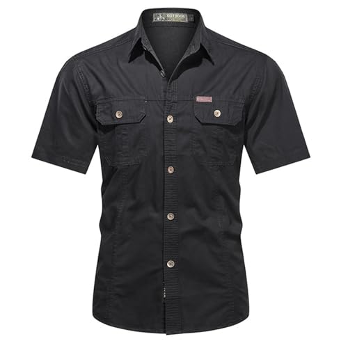 Wine T Workwear - Camisas de manga corta para hombre, estilo casual, holgadas, de algodón, con bolsillos, para ropa, Negro, 5XL