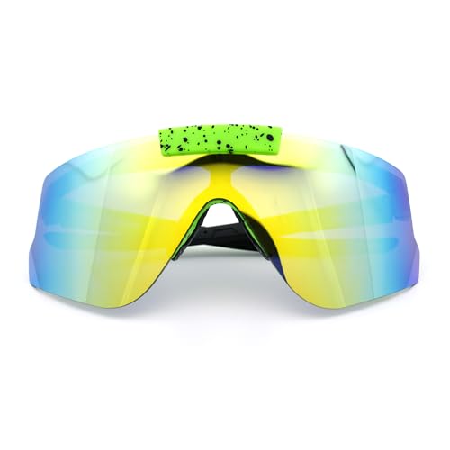 Image of SA106 Polarized Mens Flip Up Rimless Oversized Shield Plastic Sport Sunglasses