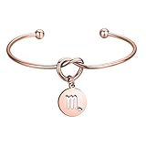 Zuo Bao Rose Gold Love Knot Bracelet Tie The Knot Cuff Bangle with Zodiac Signs Disc Charm (Scorpio)