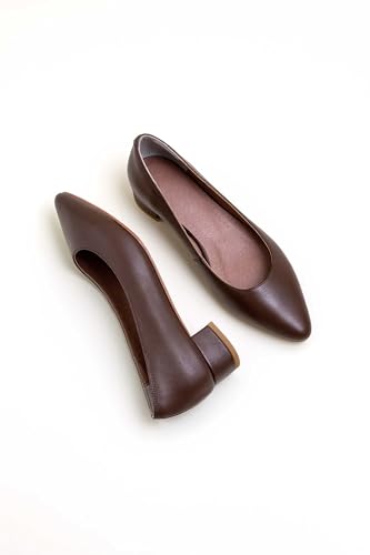 Women's Pointed Toe Chunky Heel Slip On Pumps Shoes Low Heel Comfortable Shoes for Women 1.5 Inch Block Heel Dress Shoes for Ladies Brown Size 83